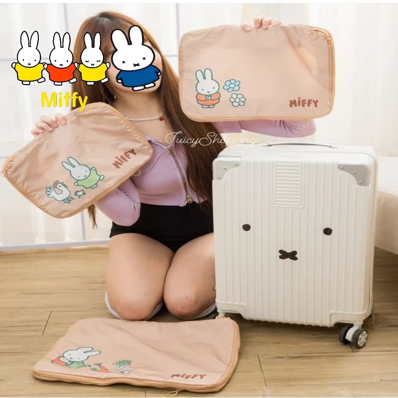 Kawaii Miffy Storage Bag Cute Cartoon Miffy Luggage Bag Set Three-piece StorageBag for Luggage Travel Clothing Separation Bag