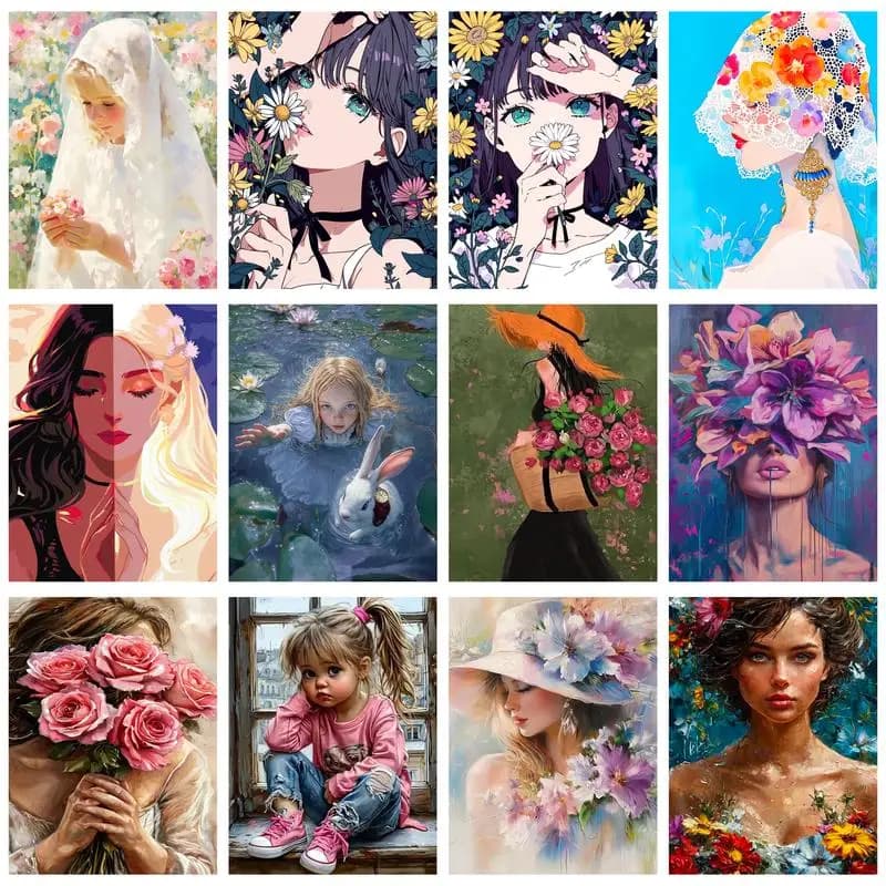 Dipinto a Olio con Numeri CHENISTORY, Ragazza Cartoon, Arte Murale Fai-da-Te, Quadri con Numeri su Tela Acrilica, Decorazione Casa 60x75cm