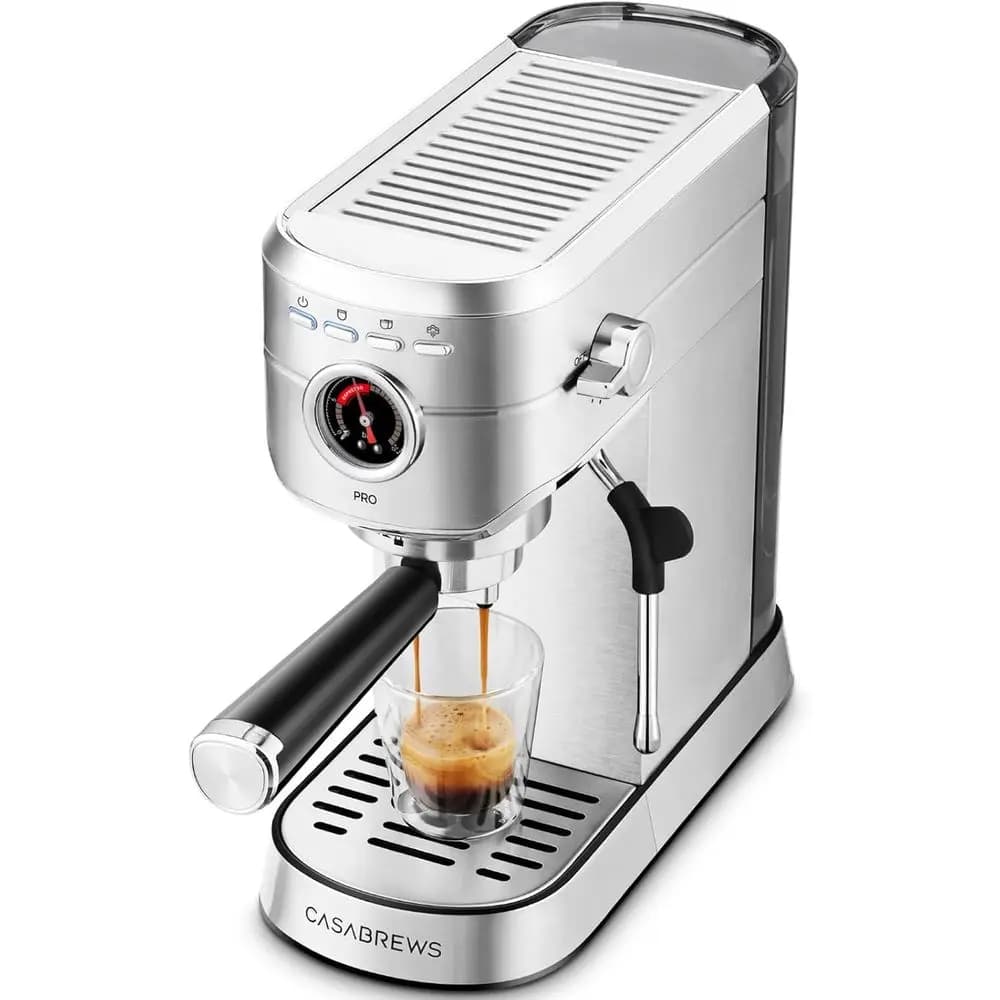 20 Bar Espresso Machine with Advanced Steam Milk Frother, Stainless Steel, Fast Heating for Cappuccino and Latte, Silver