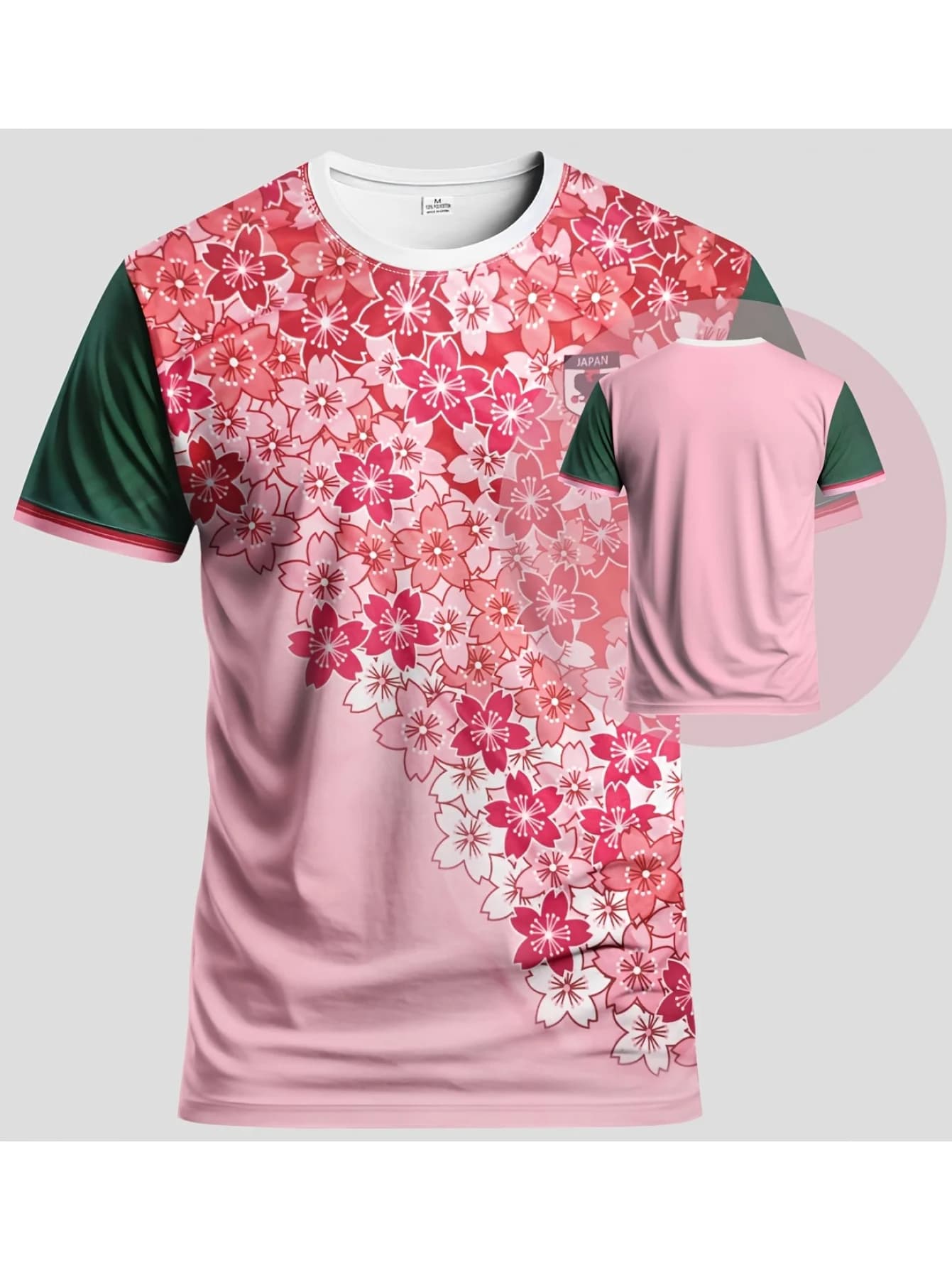 Men Quick Dry High Elastic Sport T Shirt Cherry Blossom Floral Print Patchwork Sleeve Breathable Training Top