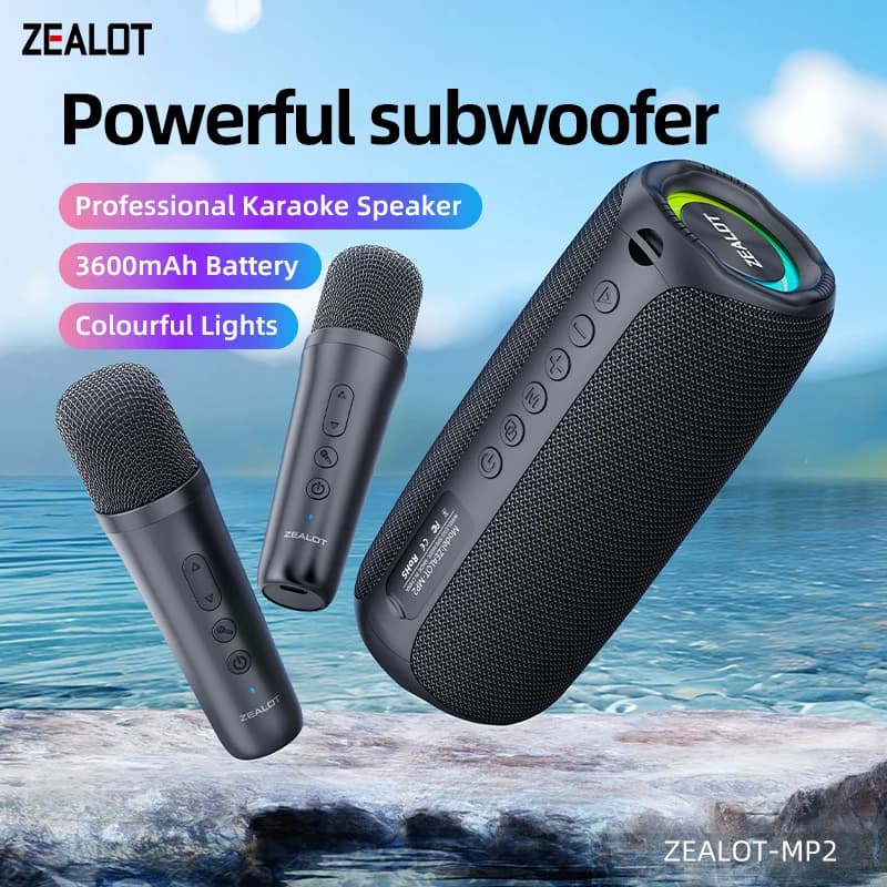ZEALOT-MP2m Macchina per karaoke Altoparlante bluetooth portatile con 1-2 microfoni wireless Altoparlante wireless Altoparlante impermeabile da 10 ore