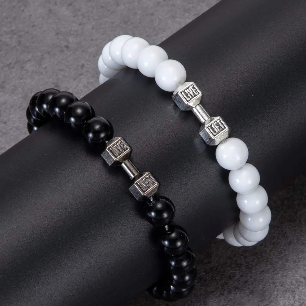 2 pcs/set Natural Stone Manubri Beads Bracelet Black Fitness Fit Waist Bracelets Prayer Bracelets Balance Men Jewelry