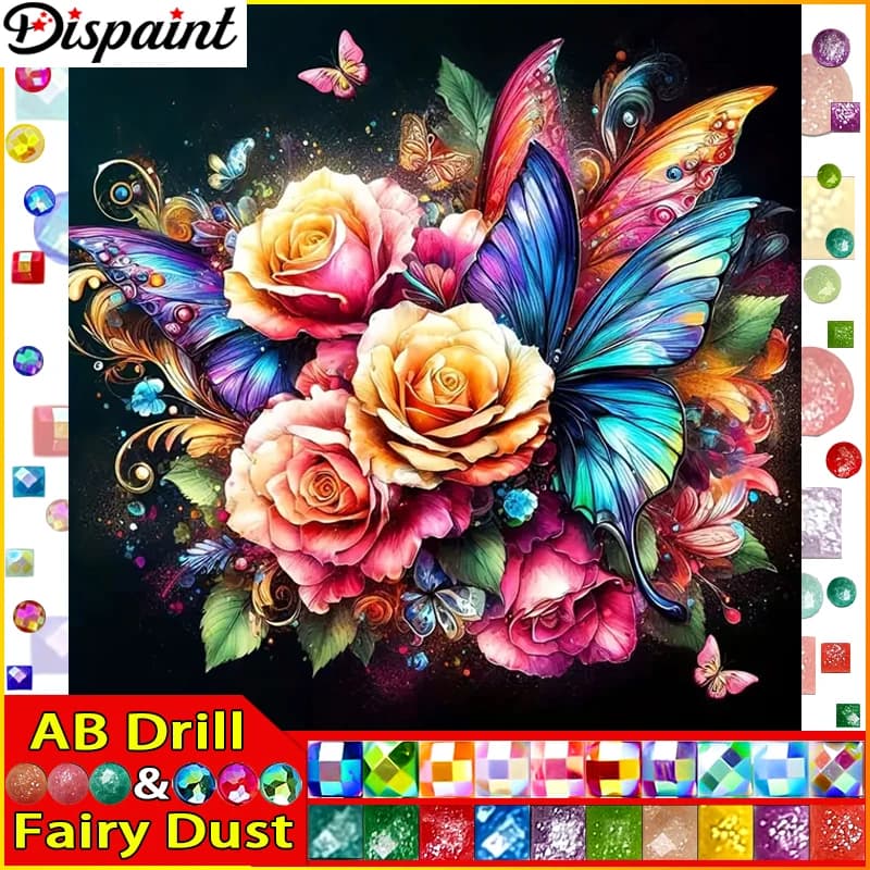 Dispaint Fairy Dust AB Square/Round Drill 5D DIY Diamond Painting"Colorful Flowers"Embroidery Cross Stitch Full Rhinestone Deco
