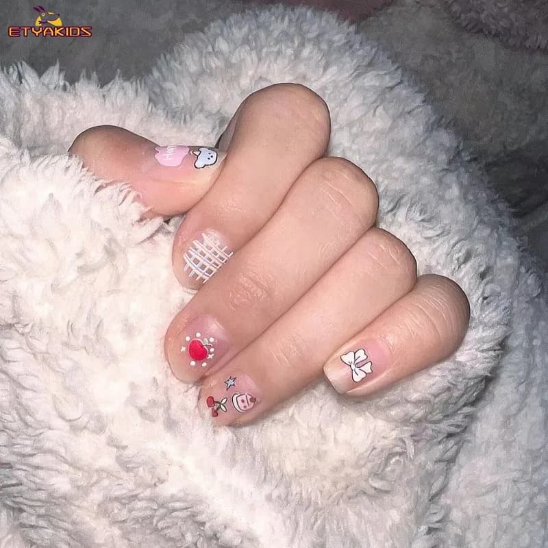 New Nail Stickers with Cartoons, Bear and Rabbit, Nail Art Decorations with Fiocchi and Cherry, Classic Toys for Girls, Makeup Tools, 1 Piece