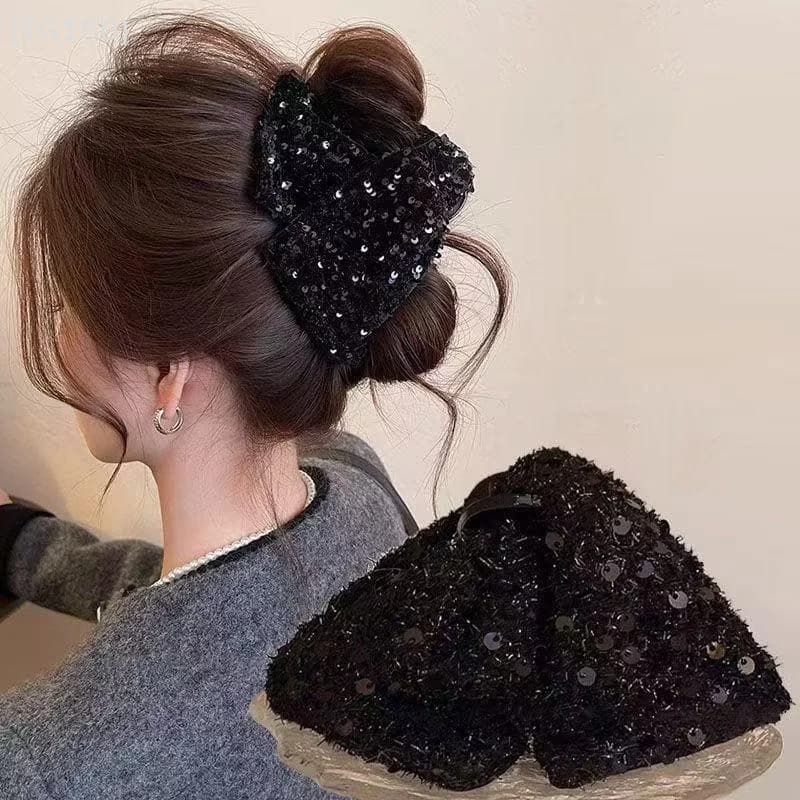 【TG150】Stylish And Elegant Black Sequined Triangle Shark Hair Clip - Perfect For Half-Up Buns And Loose Ponytails【WT】
