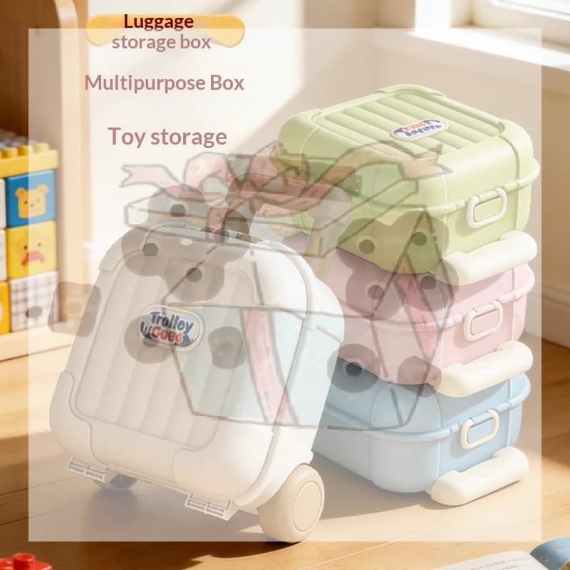 【CC】Scatola portaoggetti per bagagli, scatola portaoggetti per giocattoli per bambini, con maniglia estensibile, valigia trolley