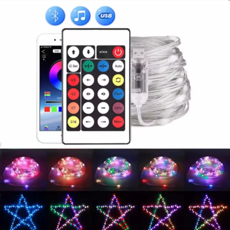 stringa led USB RGBIC Smart Fairy Lights Filo in PVC impermeabile Bluetooth String Light Decorazione per la festa di Natale, la casa di nozze