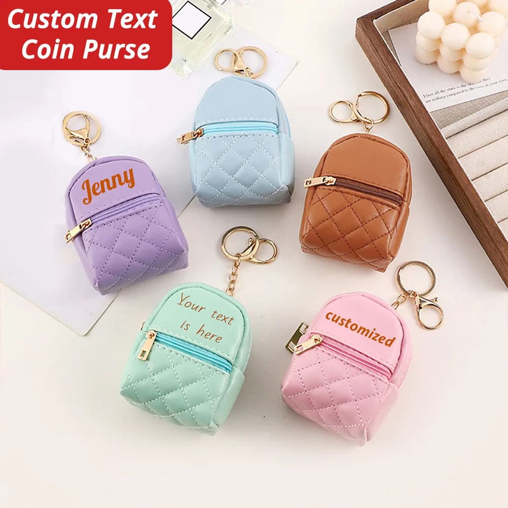 Mini Personalized coin purse with Name, Keyring with Laser Engraving, PU Leather Gift, Custom Storage Bag