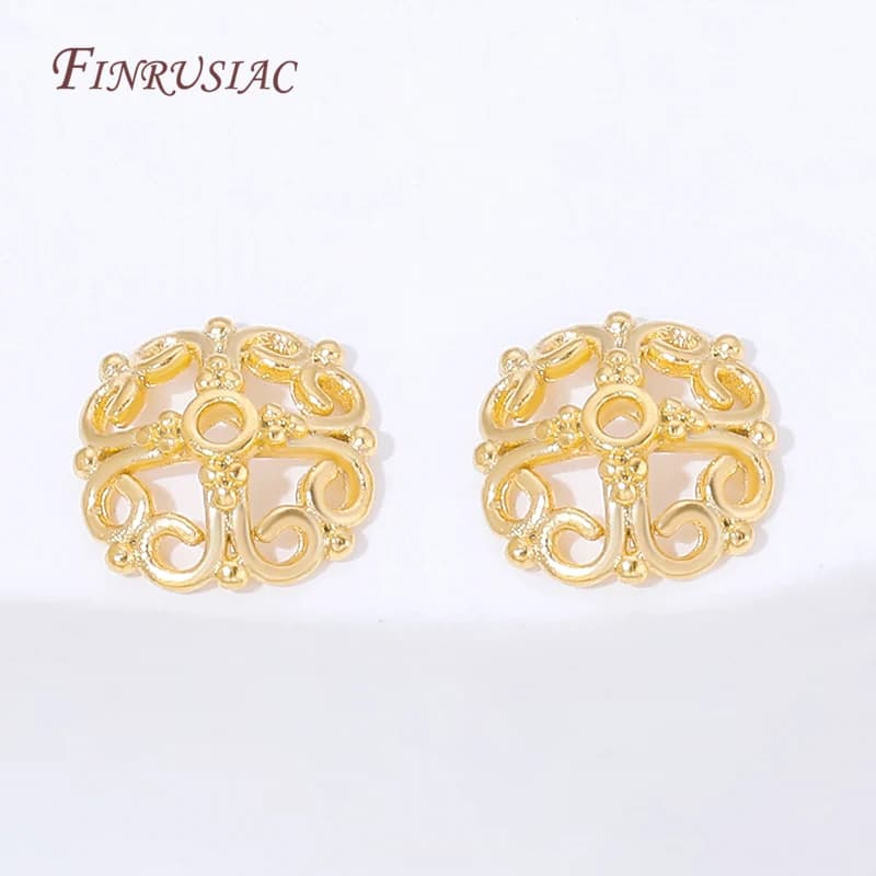 5/10 Pezzi Tappi per Perline a Spirale Traforati Placcati Oro 18K, Terminali a Fiore Cavo in Filigrana per Creazione di Bracciali, Collane e Orecchini