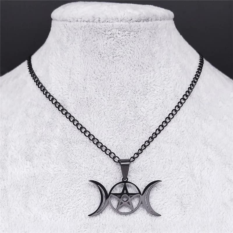 Stregoneria Triple Moon Goddess collana girocollo in acciaio inossidabile donna collane di colore nero gioielli colgantes mujer N3873S03
