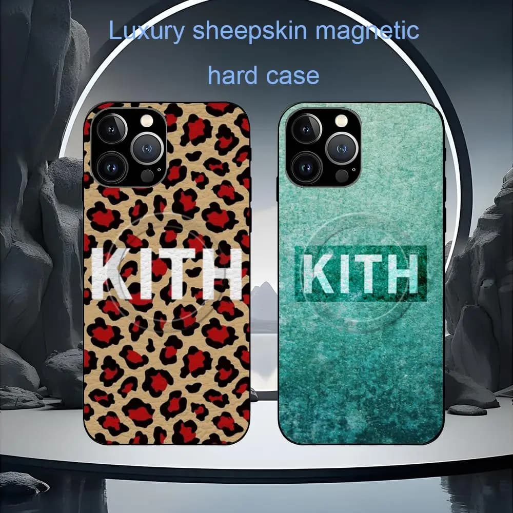 LOGO K-Kit-h Fashion Brand Phone Case For iPhone 17 16 15 14 13 12 11 Plus Pro Max High-end Luxury Magsafe Sheepskin
