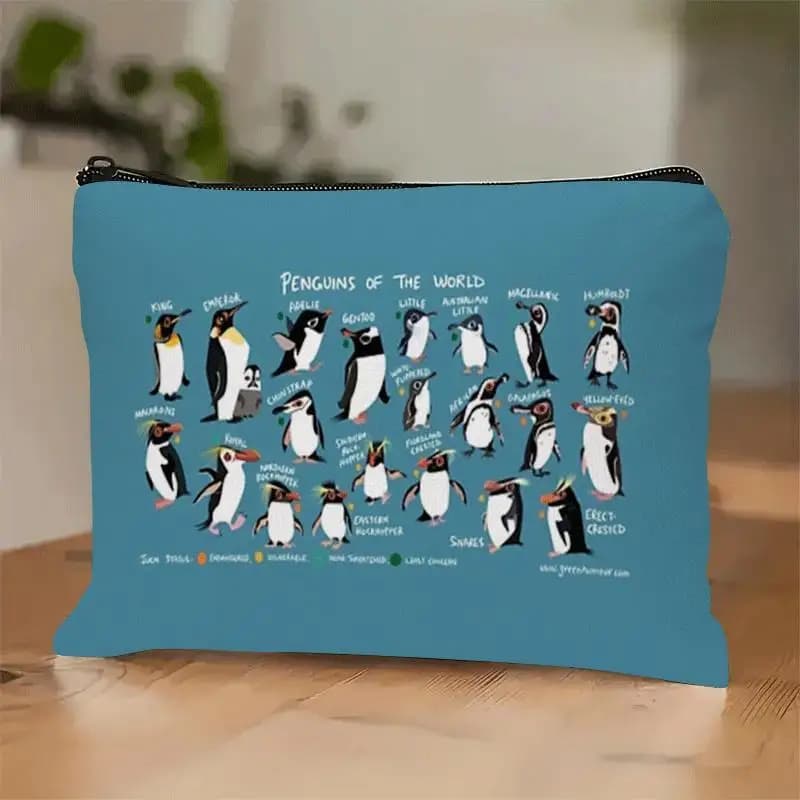 Una borsa per il trucco con motivo Pinguino: simpatica custodia multifunzionale con cerniera per donna, borsa per riporre gioielli