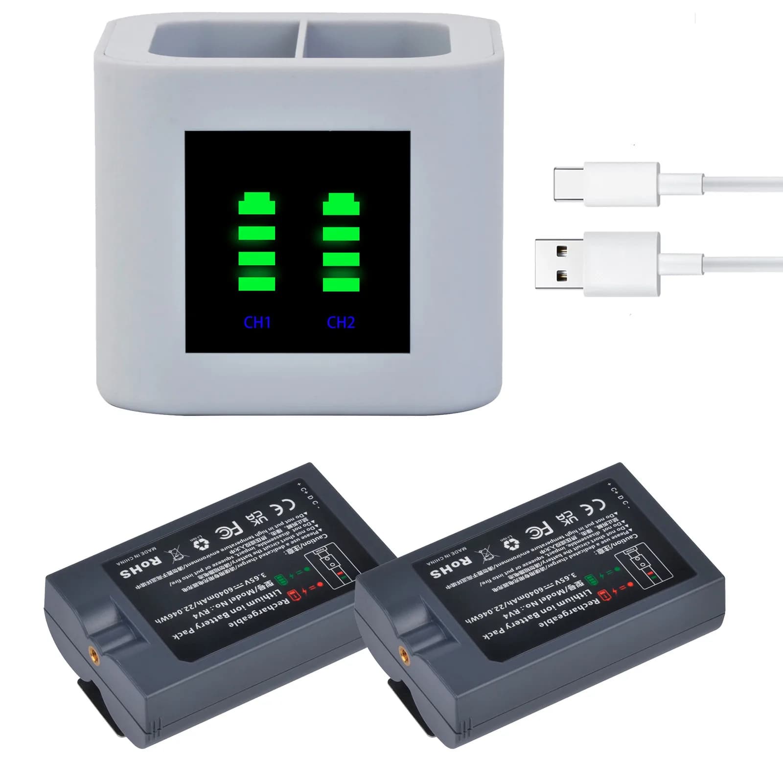 Batteria RV4 da 6040 mAh per campanello video ad anello 2/3/4, telecamera ad anello solare Sostituisci V4, campanello 3 Plus, sostituzione telecamera faretto