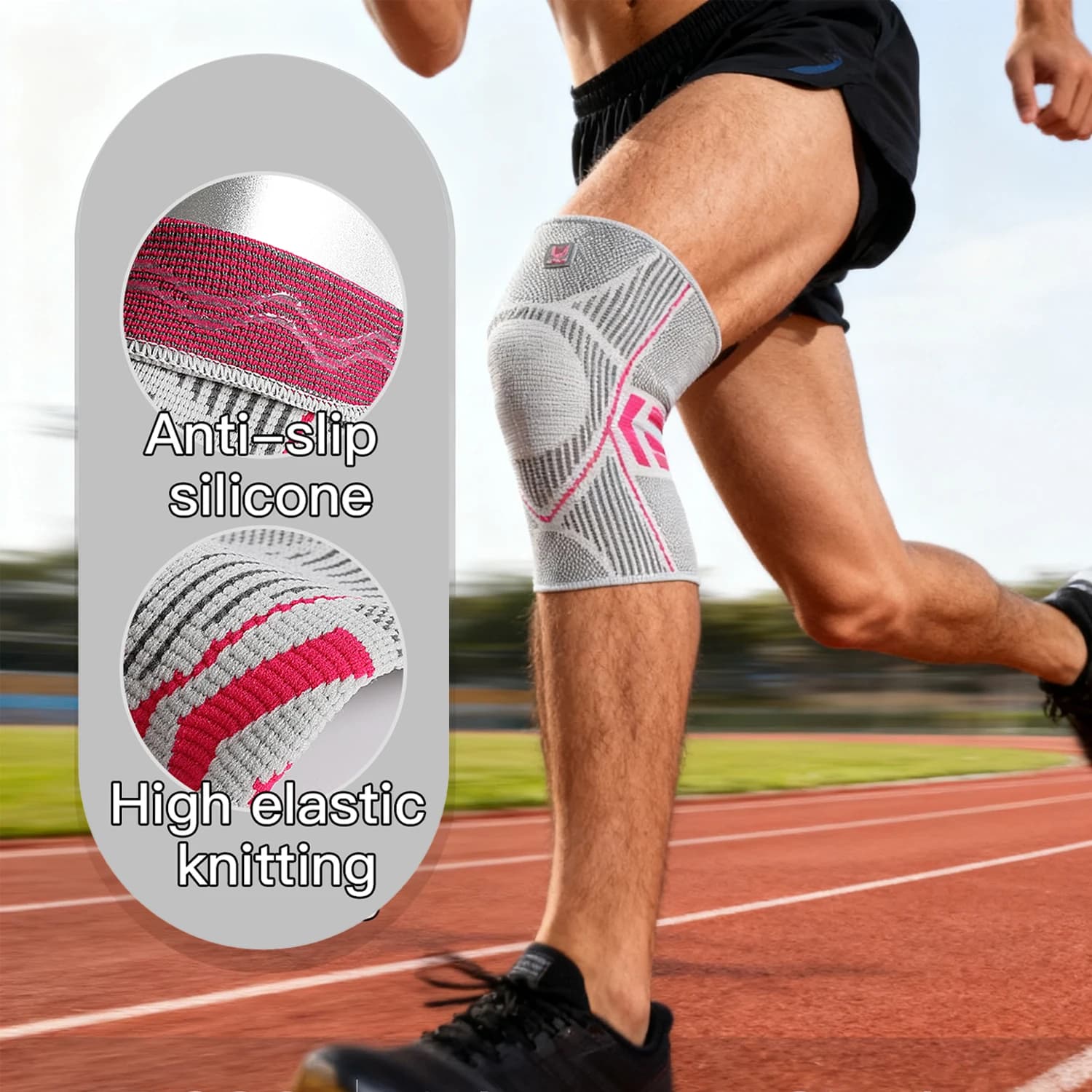 Supporto Professionale per Ginocchio, Fascia Compressiva Antiscivolo in Silicone, Ginocchiera per Dolore al Ginocchio e Lesioni al Menisco