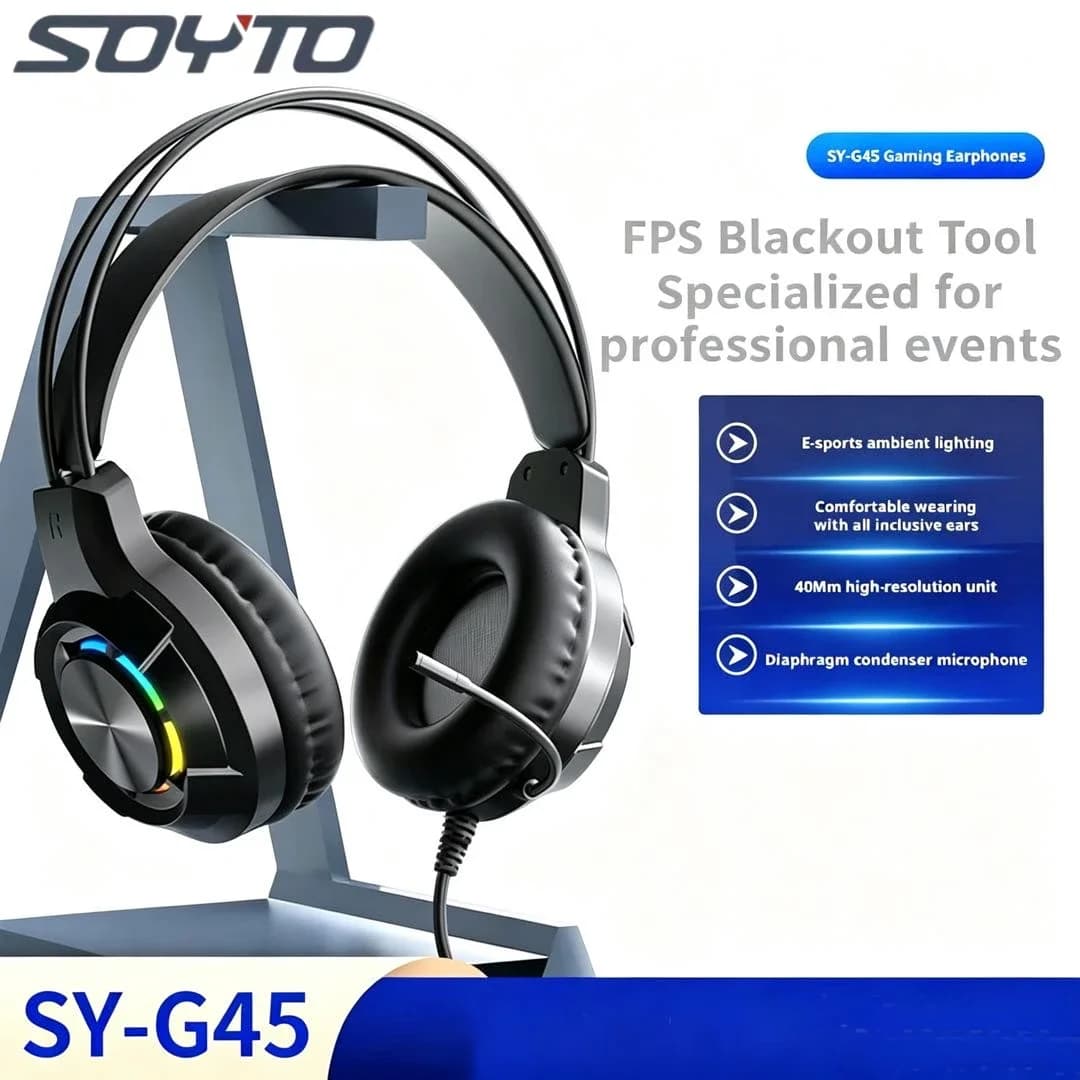 SOYTO Cuffie da Gaming RGB Cablate Nere/Bianche con Bassi Potenti, Stereo, Microfono e Design Comodo Over-Ear per il Gaming