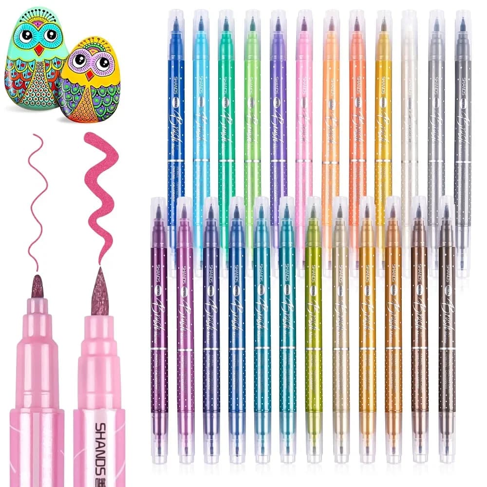6/12/24 Colors Double-Head Metallic Paint Markers Pen Waterproof for Glass Rock Painting Scrapbook Album Office School Supplies