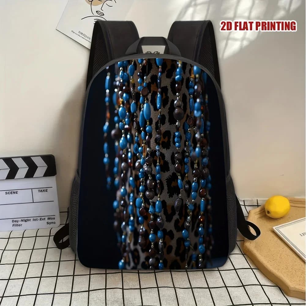 A backpack with sequins and leopard print - fashionable style for commuting, zipper closure, ideal for everyday intensive use.