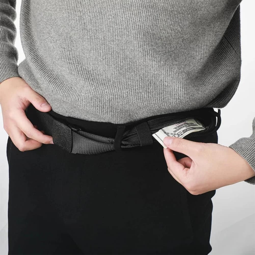 Cintura per portafoglio con cerniera per uomo Cintura antifurto per contanti Larghezza 3,8 cm Cintura per portafoglio con cerniera casual per donna Cintura con tasca nascosta