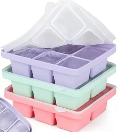 Stampo per cubetti di ghiaccio in silicone alimentare di grandi dimensioni con coperchio, vassoio per ghiaccio a 6 scomparti per il congelamento fatto in casa, conservazione degli alimenti per bambini