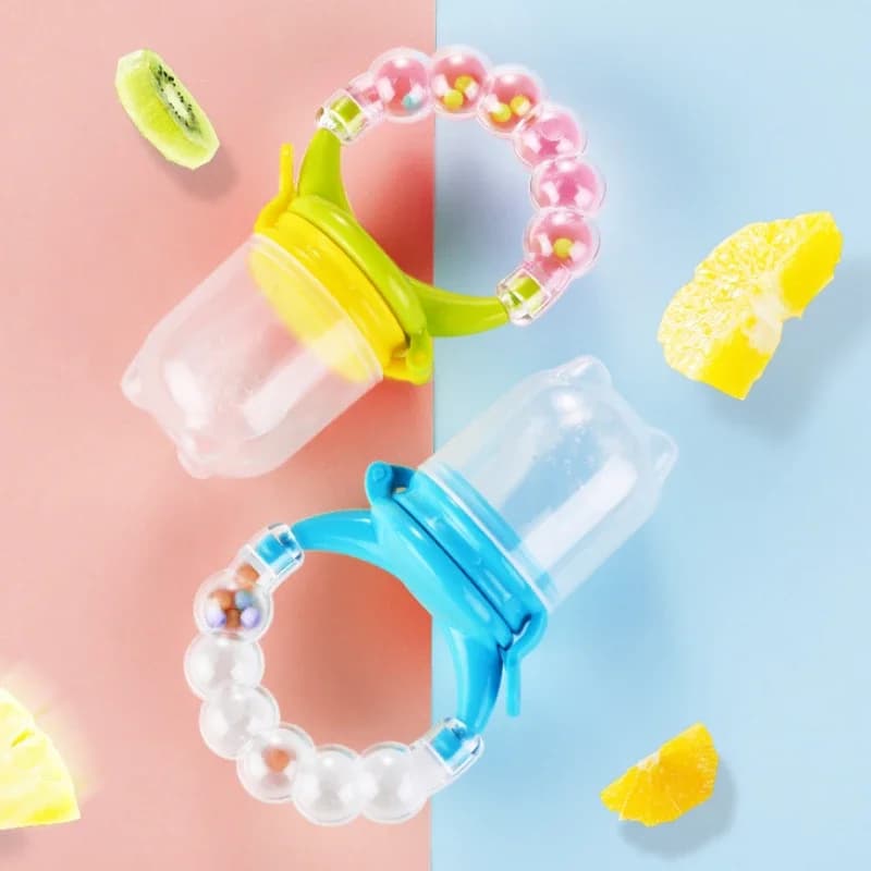 Cibo per bambini Nibbler Cucchiaio per alimentazione Campana Anello Estrattore di succo Ciuccio da masticare Gomma in silicone Frutta Verdura Morso Mangiare Bottiglie ausiliarie