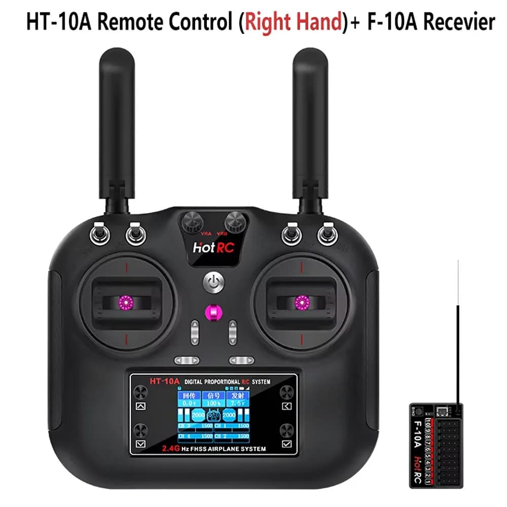 Trasmettitore Hotrc HT-10A 2.4G 10CH con Ricevitore F10A per Aerei, Auto, Barche e Droni RC