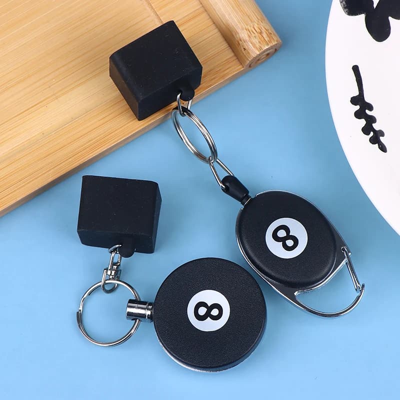 1Pc Retractable Rope Chalk Holder W Mounting Clip Black Billiard Telescoping Chalk Holder Snooker Pool Cue Chalk Holder Keychain