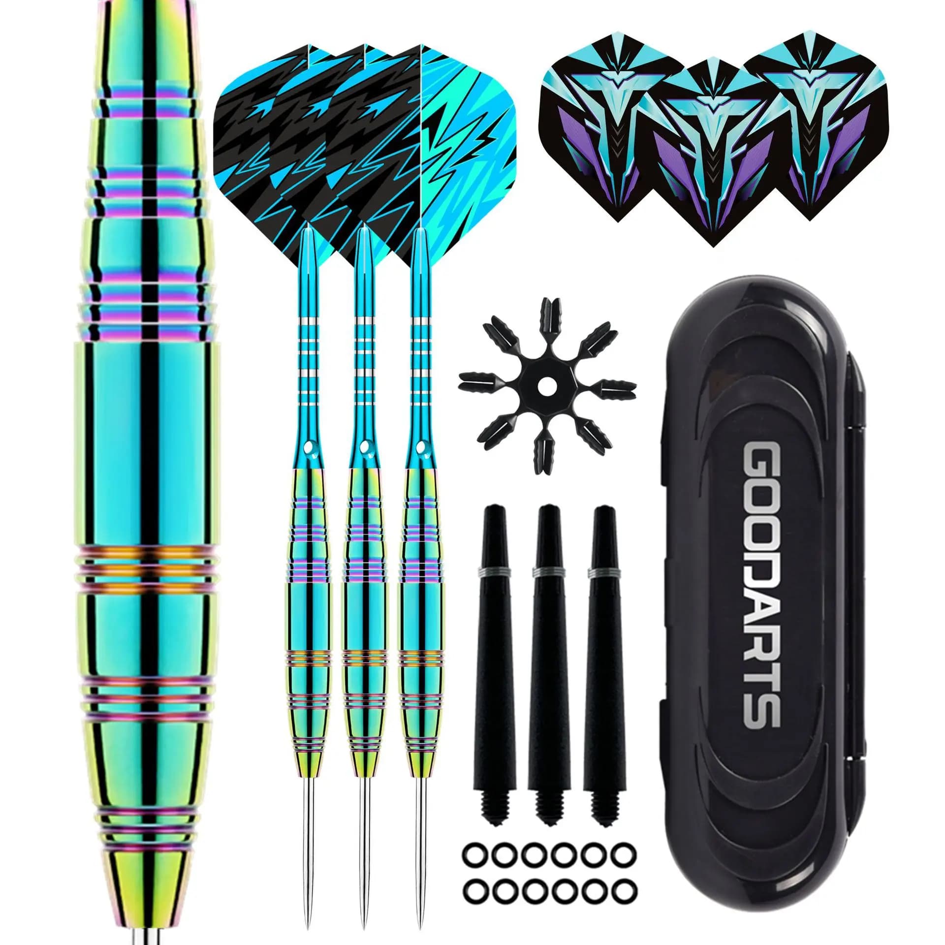 Set di punte in acciaio per freccette professionali Freccette con punta in metallo da 23 g, set di punte in metallo per freccette 3 aste per freccette in alluminio + 3 voli extra per freccette