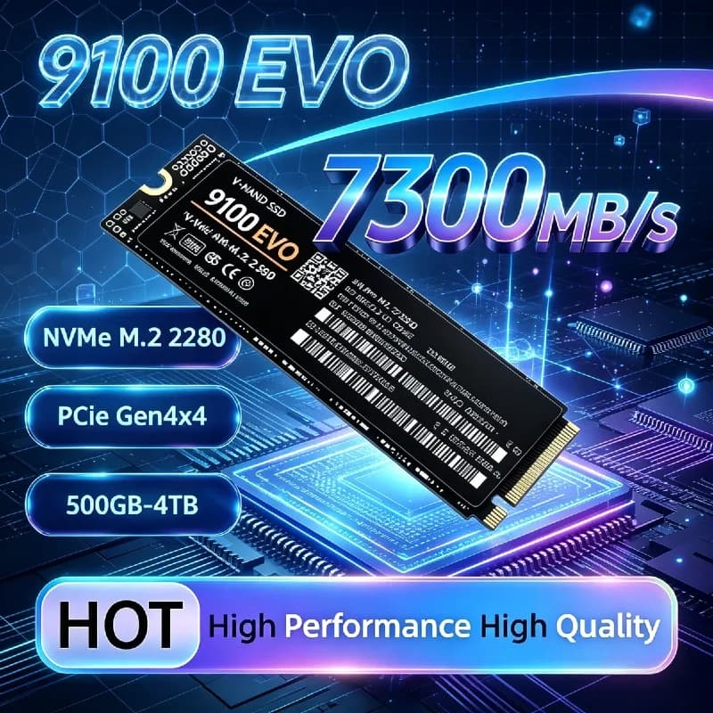 9100 EVO M.2 2280 NVMe SSD, TLC 3D NAND Flash 7300MB/s Read Speed, 500GB to 4TB Internal Drive for Gaming Desktop Laptop PC