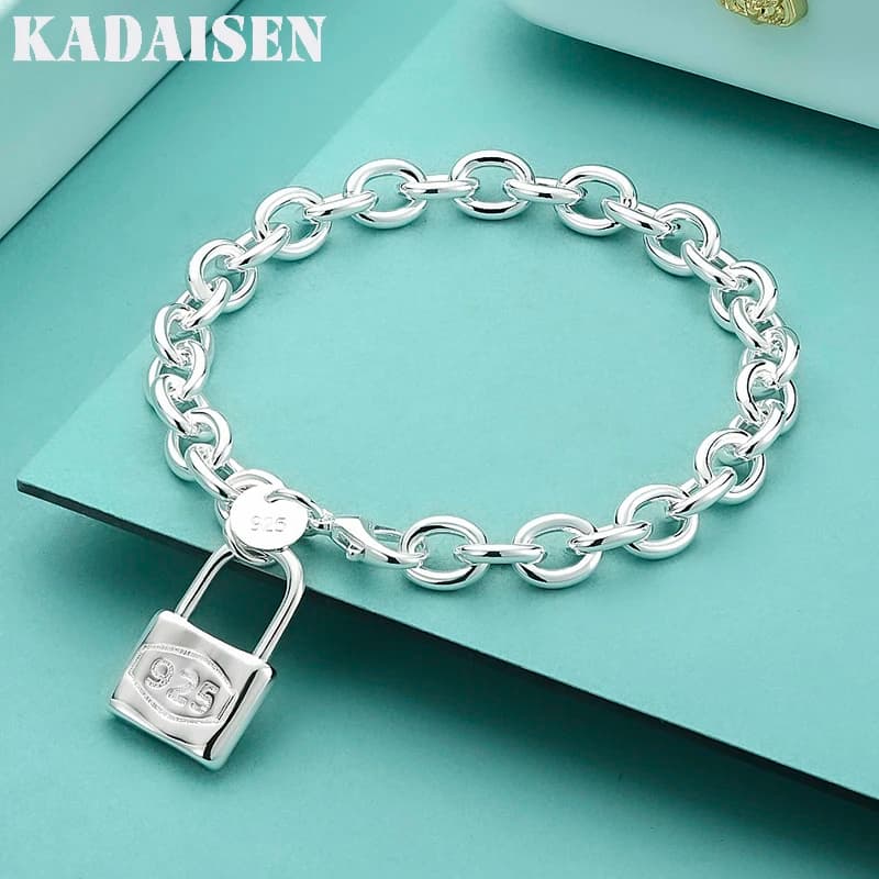 Bracciale con ciondolo a lucchetto in argento sterling 925 per donna, uomo, fidanzati, regalo per matrimoni, feste, outfit quotidiani, regali per le vacanze