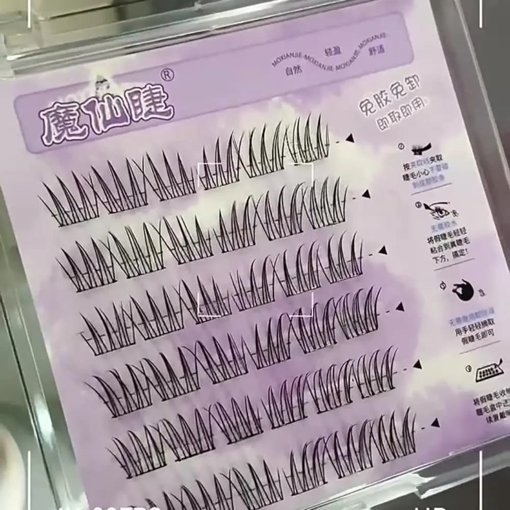 Ciglia Finte Adesive Riutilizzabili a Ciuffetti, Lunga Durata, Senza Colla, per Trucco Fai-da-Te