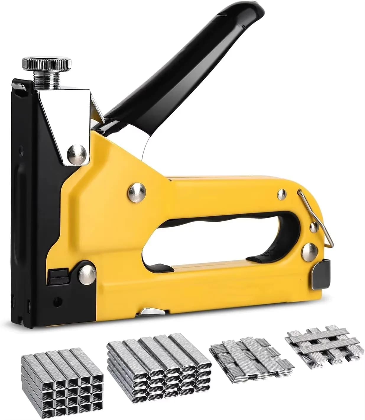 Pistola per punti metallici per impieghi gravosi, pistola per cucitrice 4 in 1 con 800 graffette, pistola per cucitrice manuale con regolazione dell'alimentazione Brad Nailer