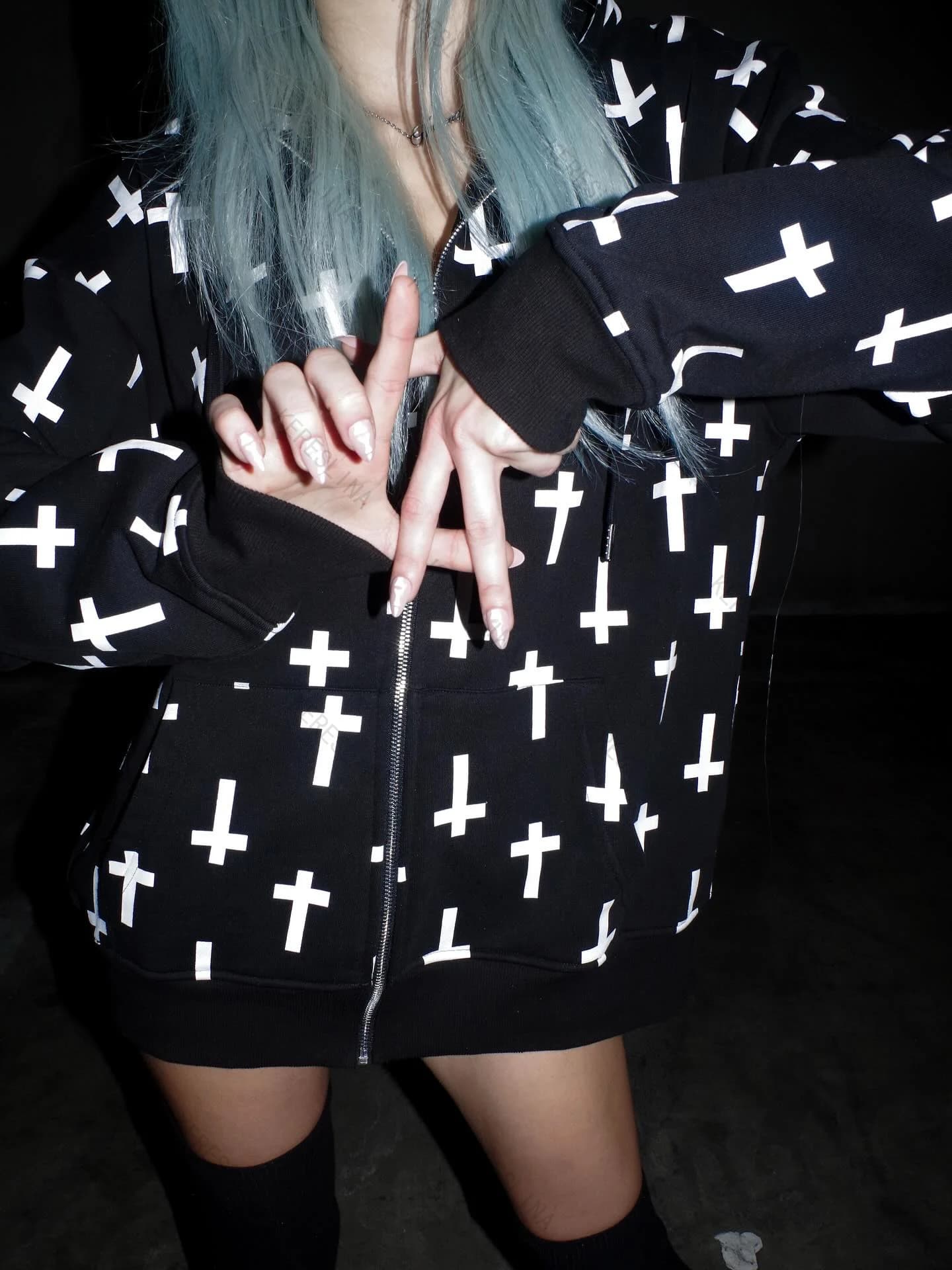 Felpa con cappuccio americana high street oversize hip-hop rock ampia e versatile con cerniera autunno e inverno pop vintage Emo Girls felpa con cappuccio emo