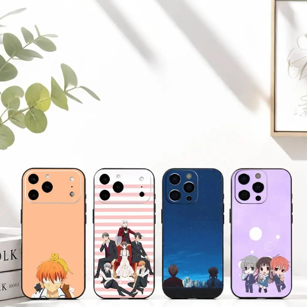 Custodia per telefono A-Anime Fruits Basket per iPhone 17, 16, 15, 14, 13, 12, 11 Plus, Pro Max, XS, Cover in morbido silicone nero