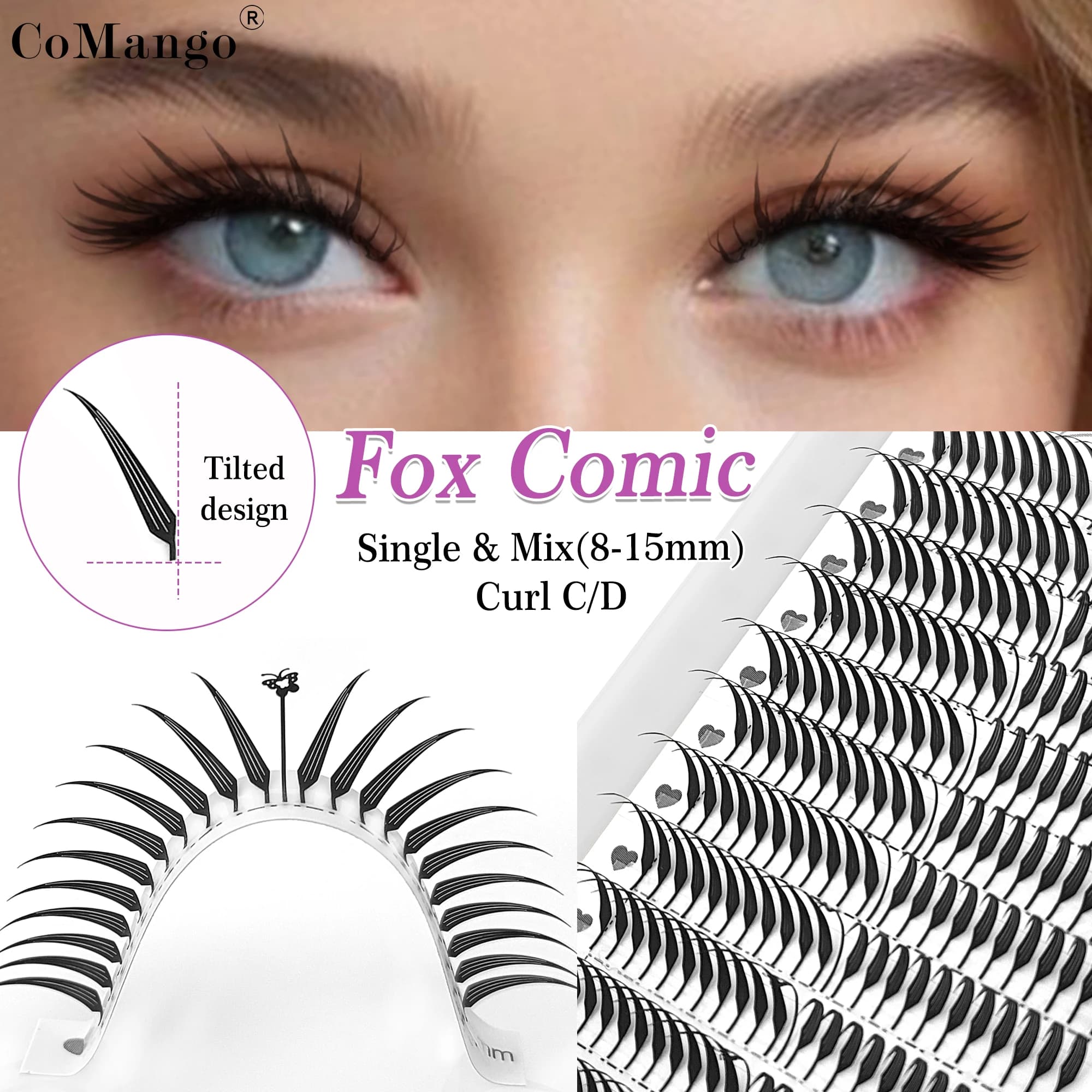 comic fox eyelash eyelash extension 12rows cashmere premade fans fake eyelash quilt 0.07mm natural eyelash makeup tool