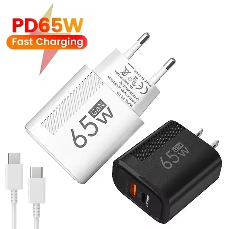 Caricatore USB Type C 65W GaN a ricarica rapida PD Quick Charger 3.0 Adattatore da parete EU/US per iPhone Xiaomi Samsung Huawei