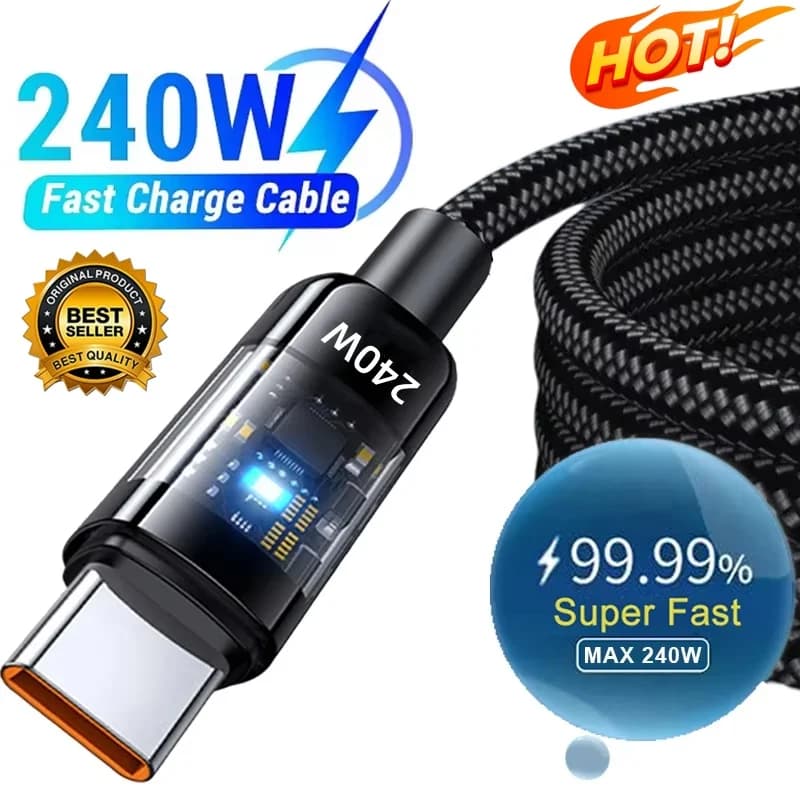 240W USB C Quick Charging Cable with LED Digital Display for Samsung Xiaomi Huawei OPPO, Quick Charge 3.0 Data Cable