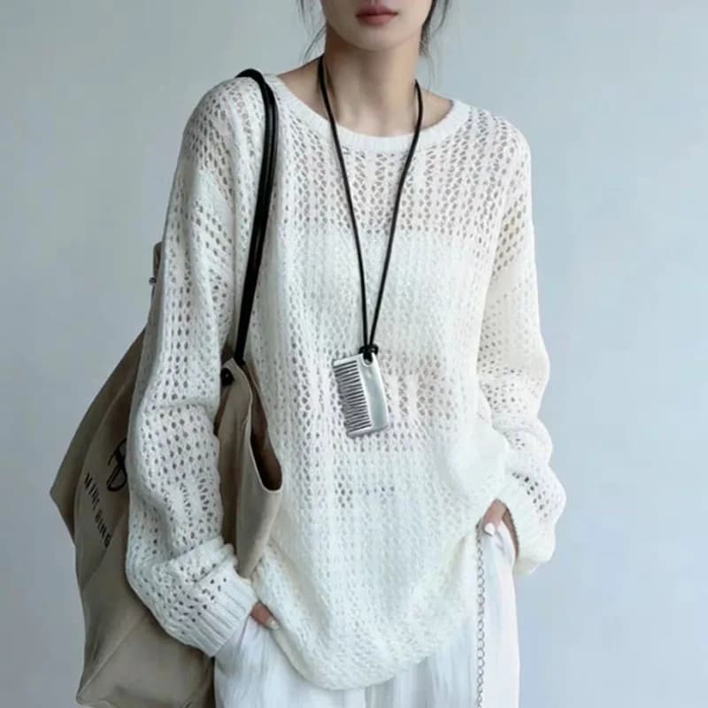 Women Clothing Knitted Sweater Women Pullovers O-Neck Hollow Out Knit Sweater Pullover Women Tops New Long Sleeve Sweaters Q4651