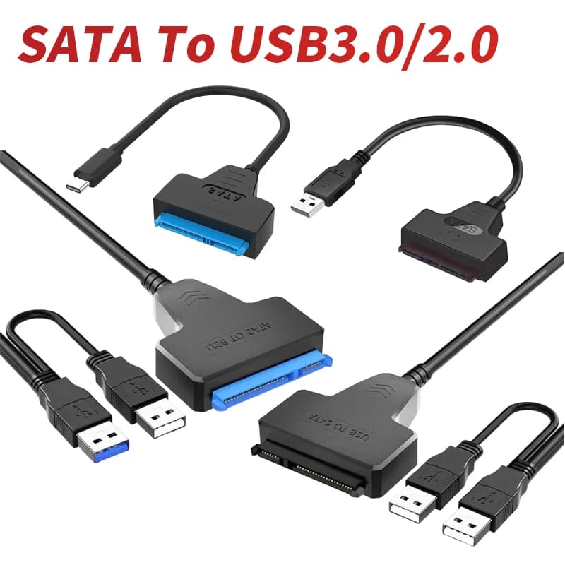 Cavo adattatore USB 2.0/3.0 a SATA per disco rigido, doppio adattatore USB con alimentatore CC per HDD/SSD esterni da 3,5/2,5 pollici
