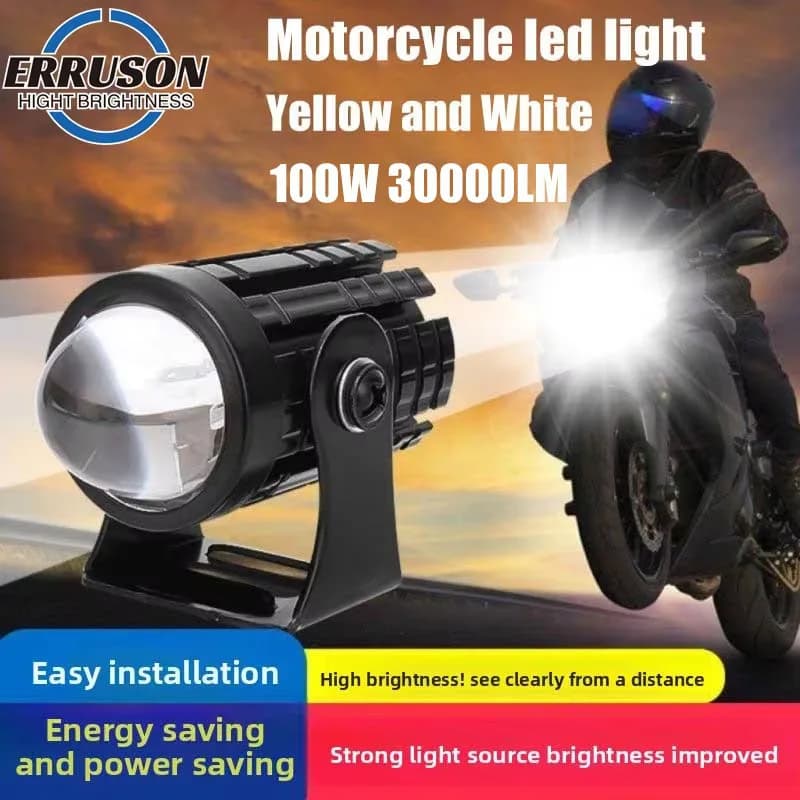 Erruson 100W 30000LM Faro LED universale per moto Dual Color ATV Scooter Lampada da guida Fendinebbia Faretto ausiliario Lampada