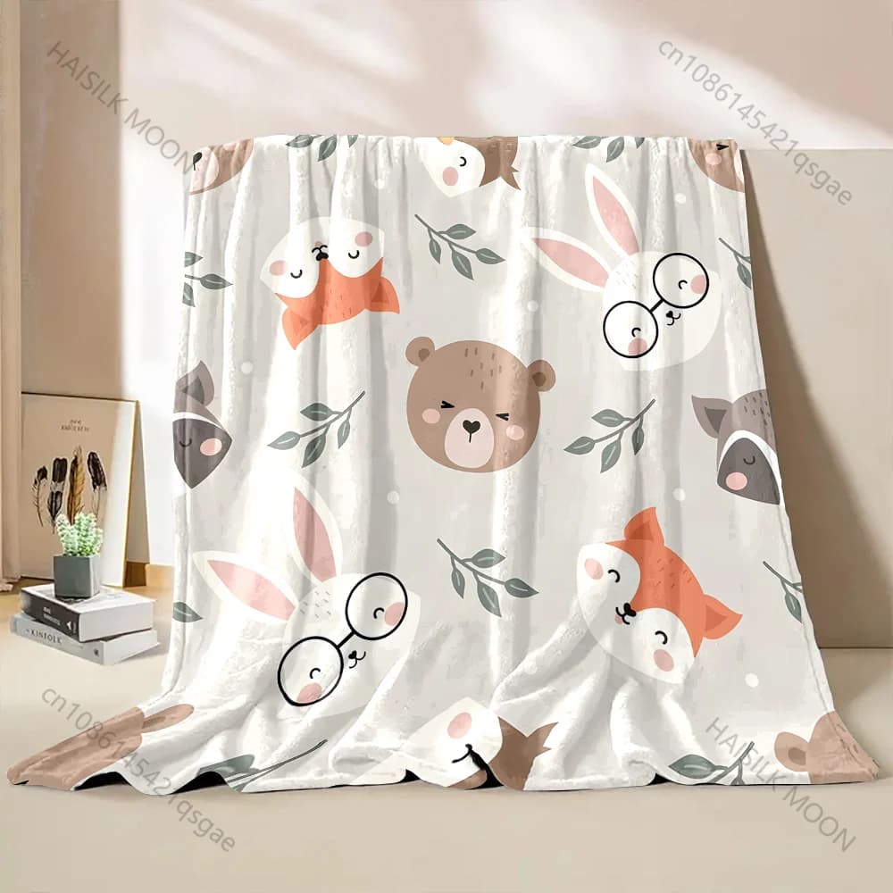 1PC Coperta con motivo coniglio e volpe cartone animato, calda, morbida e soffice, per bambini e adulti, per divano letto, adatta per viaggi a casa, campeggio