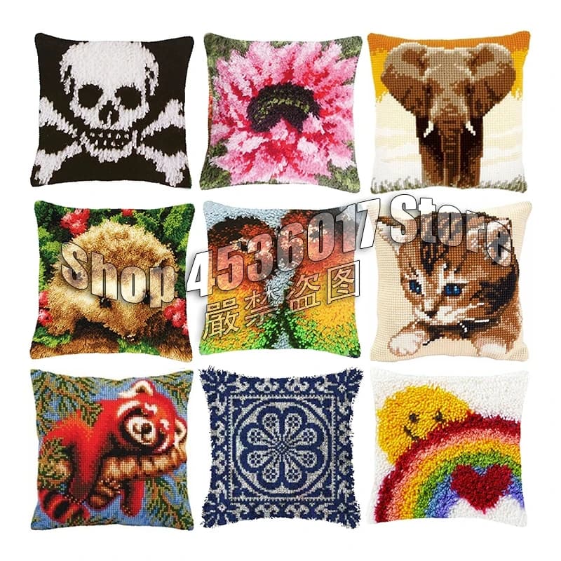 Cuscini ricamati cartoni animati cuscino punto croce arazzo gancio di chiusura kit tappeto Regalo Simpatici animali smyrna pakket canva di plastica