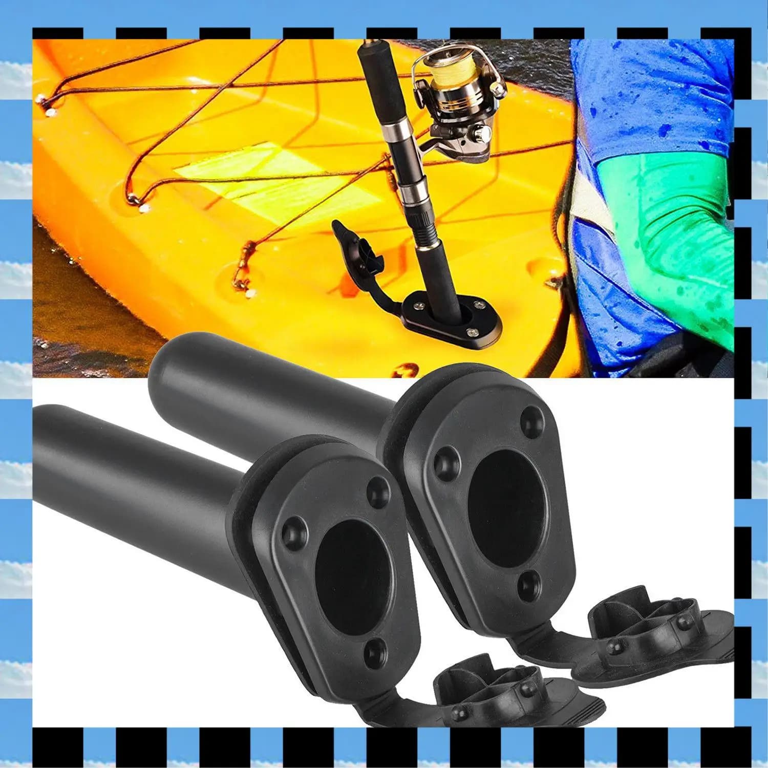 ABME 1 staffa di supporto per canna da pesca per barca da pesca con montaggio a incasso con coperchio per asta da kayak