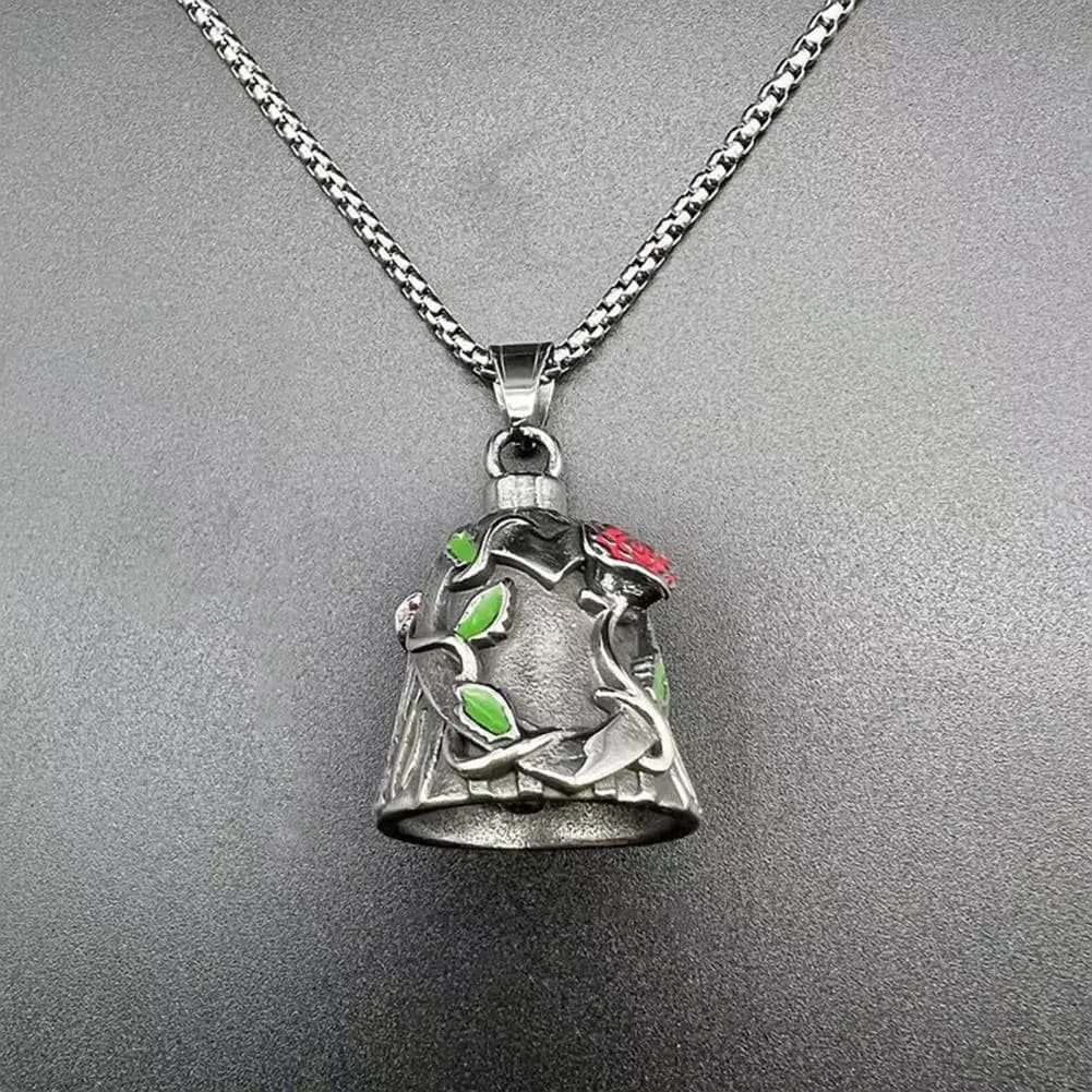 Soccorso della fortuna Biker Guardian Lucky Bell Portachiavi in acciaio al titanio con viti di rosa incise Campana sospesa per zaino portachiavi