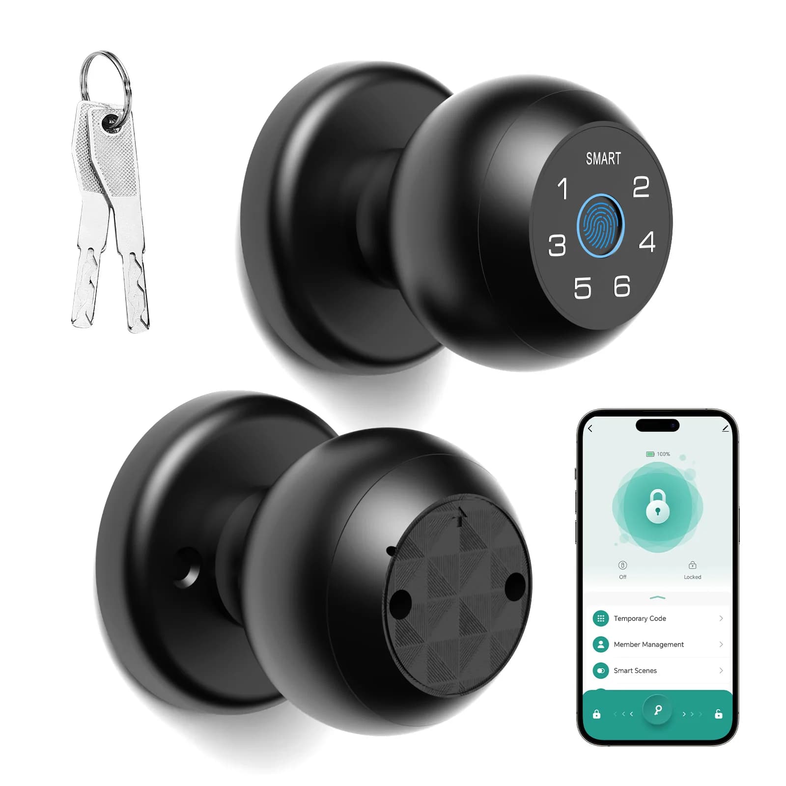 Viladepot Smart Lock a forma di sfera con impronta digitale, controllato da app, codice di accesso e tastiera elettronica touchscreen Maniglia intelligente