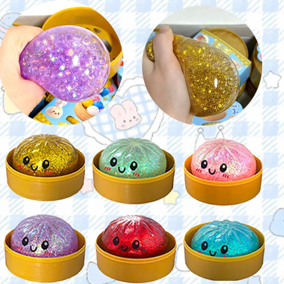 2026Realistic Giant Dumpling Squeeze Toy with Bamboo Steamer Soft TPR Dough Ball Decompression Fidget Toy Creative Funny Gift