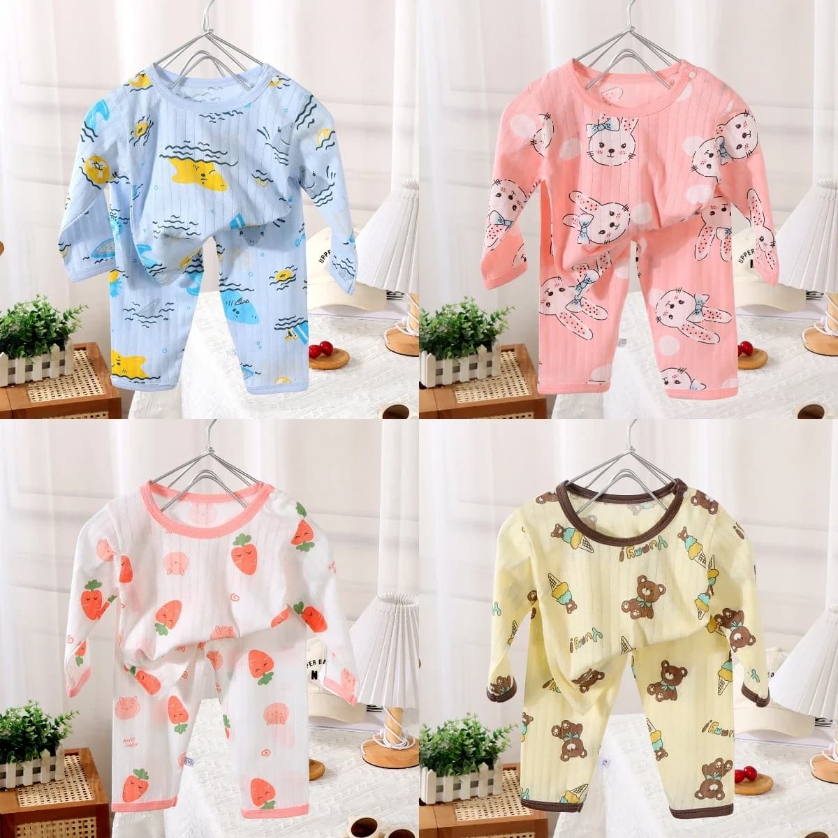 2024 New Baby Cotton Home Clothes Vestito di classe per bambini Ragazzi Ragazze Pigiama a maniche nove quarti Bambini T-shirt lunga + Pantaloni