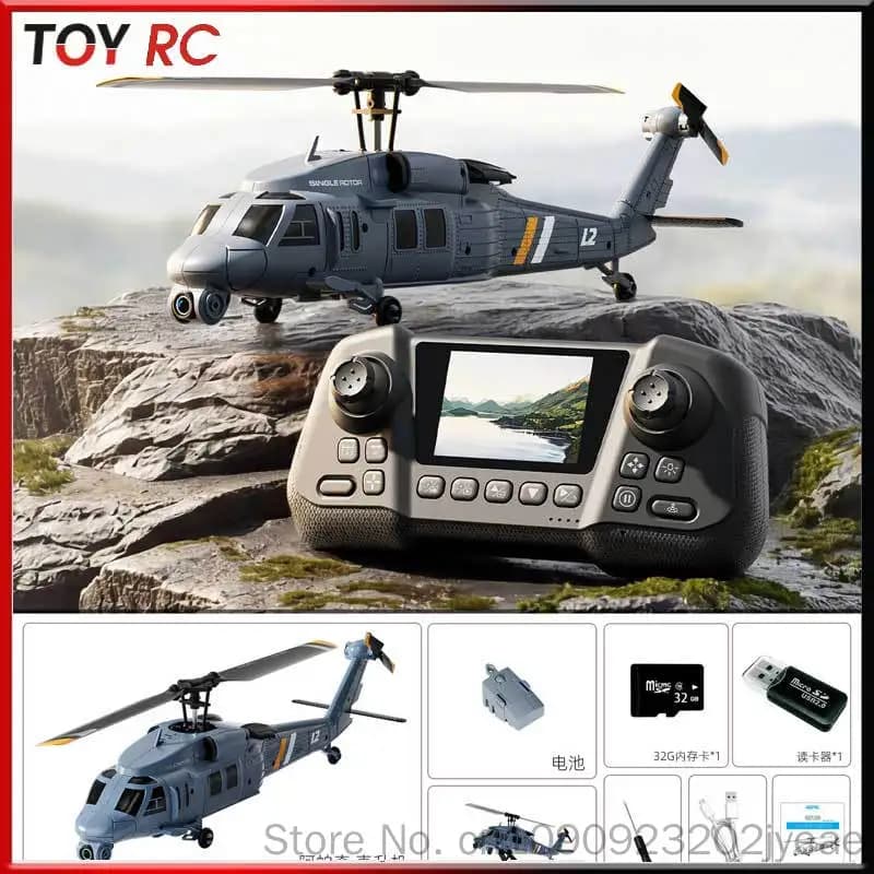4drc L2 Rc Helicopter 8k Aerial Camera Builtin Screen Remote Control 6axis Gyro Single Blade Black Hawk Apache Military