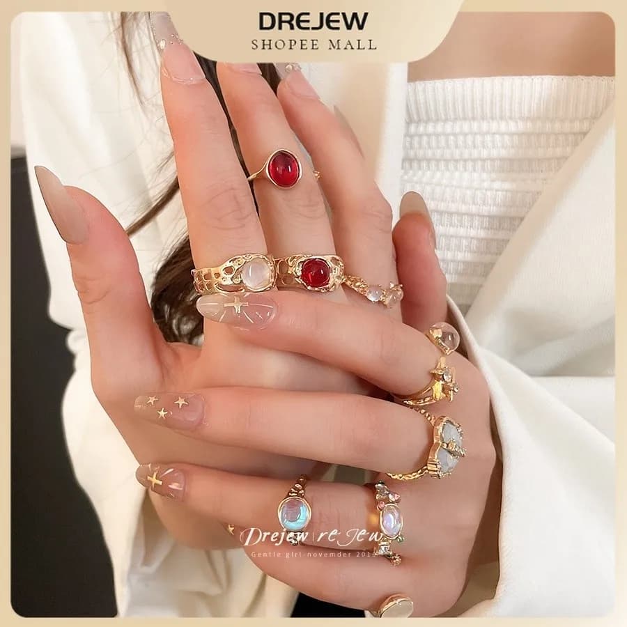 DREJEW Resin Pleated Oval Open Ring Niche European and American Style Ring Design Niche Accessories for Women