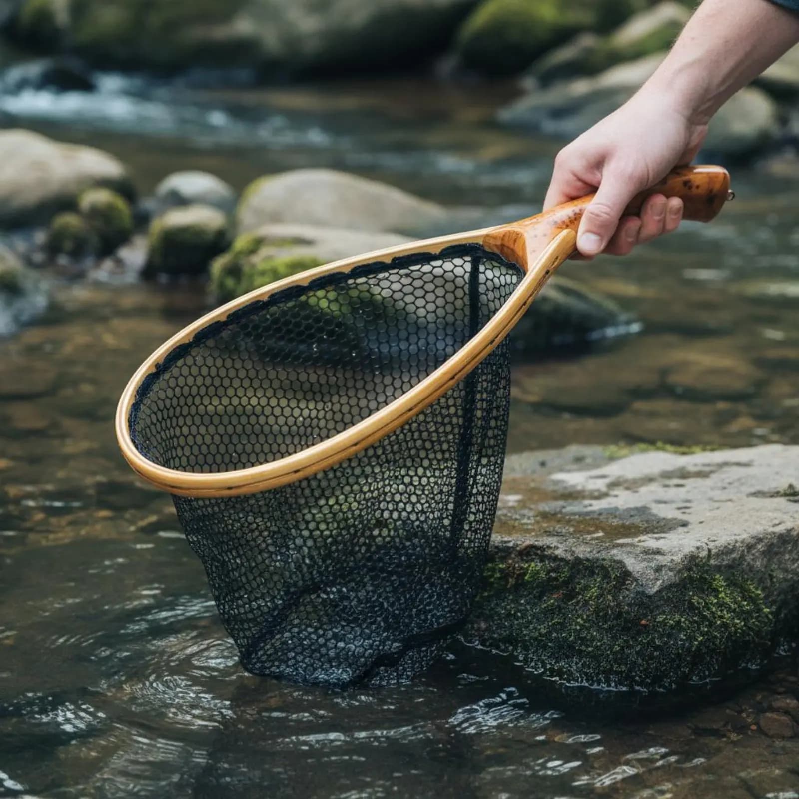 Wood Handle Landing Net Lightweight Outdoor Gear for Anglers
