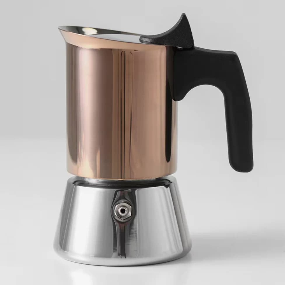 4/6 stainless steel gold plated pink gold moka pen. For home/office/camp. Luxury and Premium. Works on induction and gas stoves